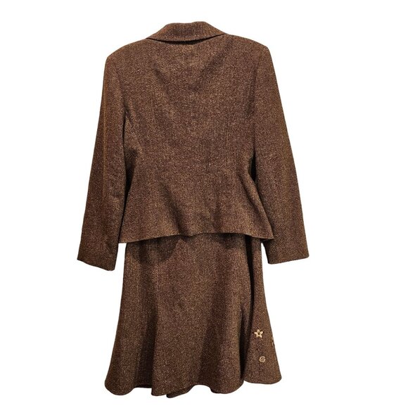 Casual Corner Tulip Skirt suit set Womens 10 Brown wool silk embroidered career - Picture 2 of 16